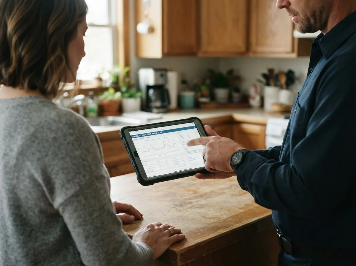 HVAC technician inspecting a heating & cooling system in Payson, IL